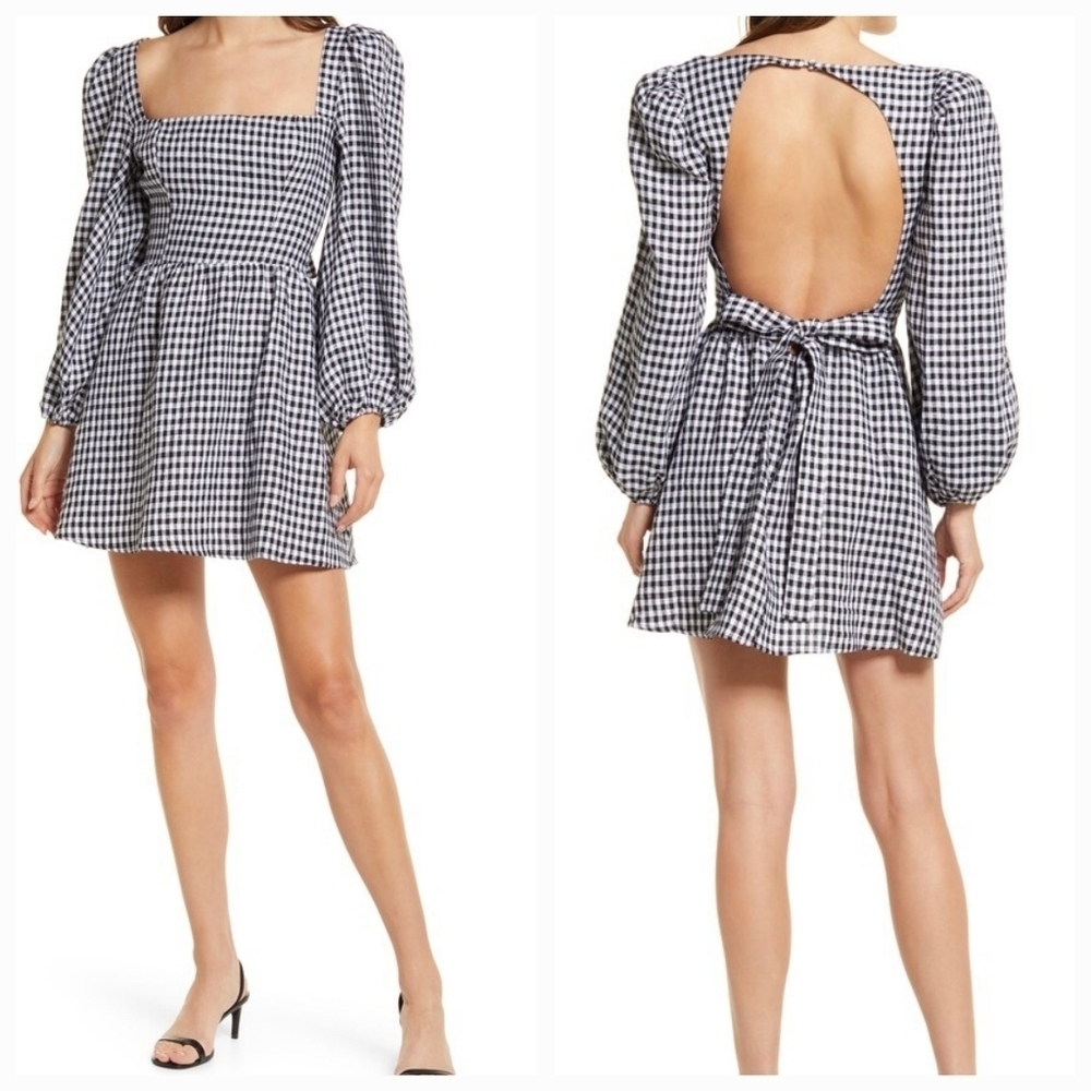 Reformation Brodie Linen Dress in April Check size 2 NWT